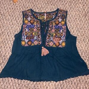 Free People Multicolor Embroidered Sleeveless Blouse